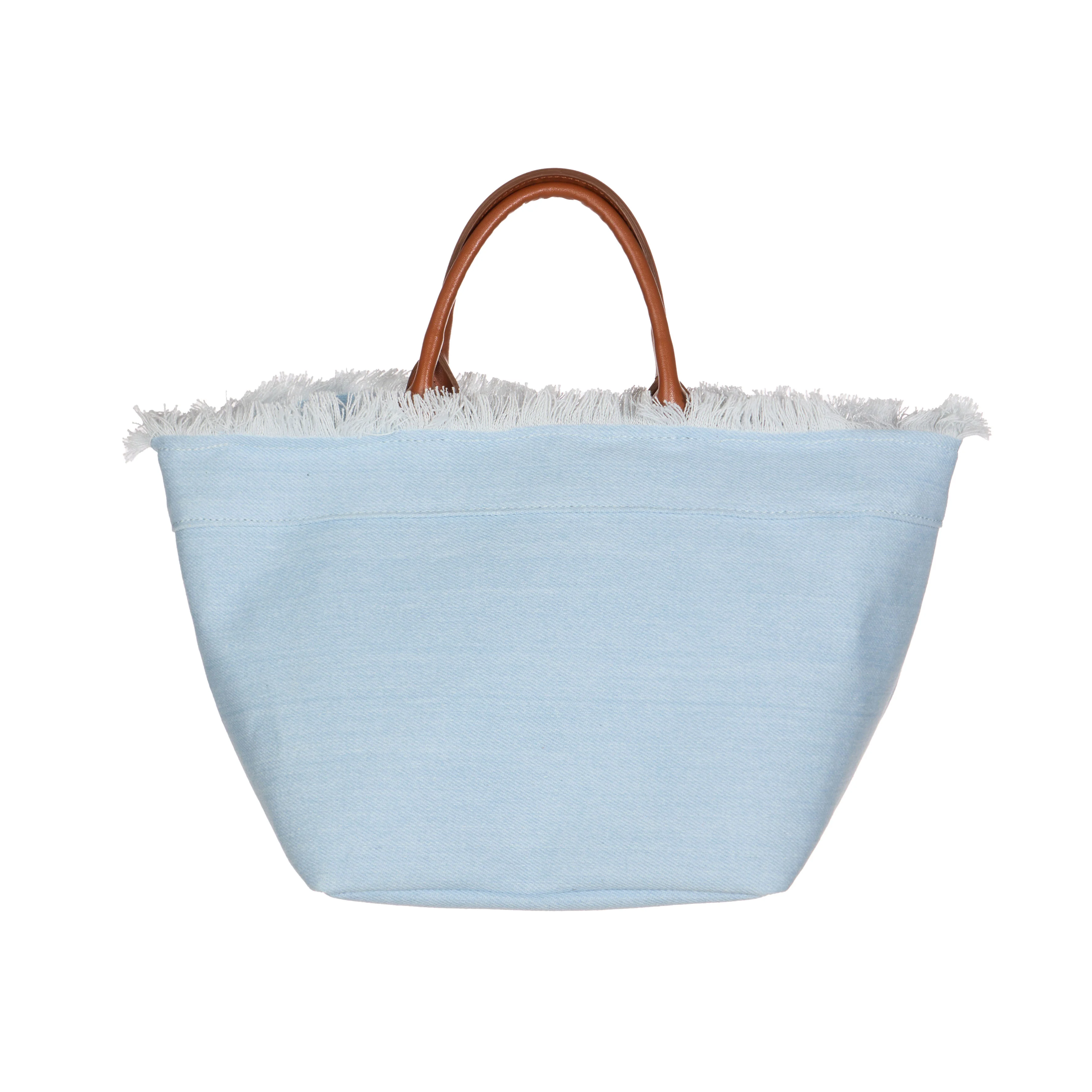 A-1710 Denim Fringe Tote Bag - Image 2