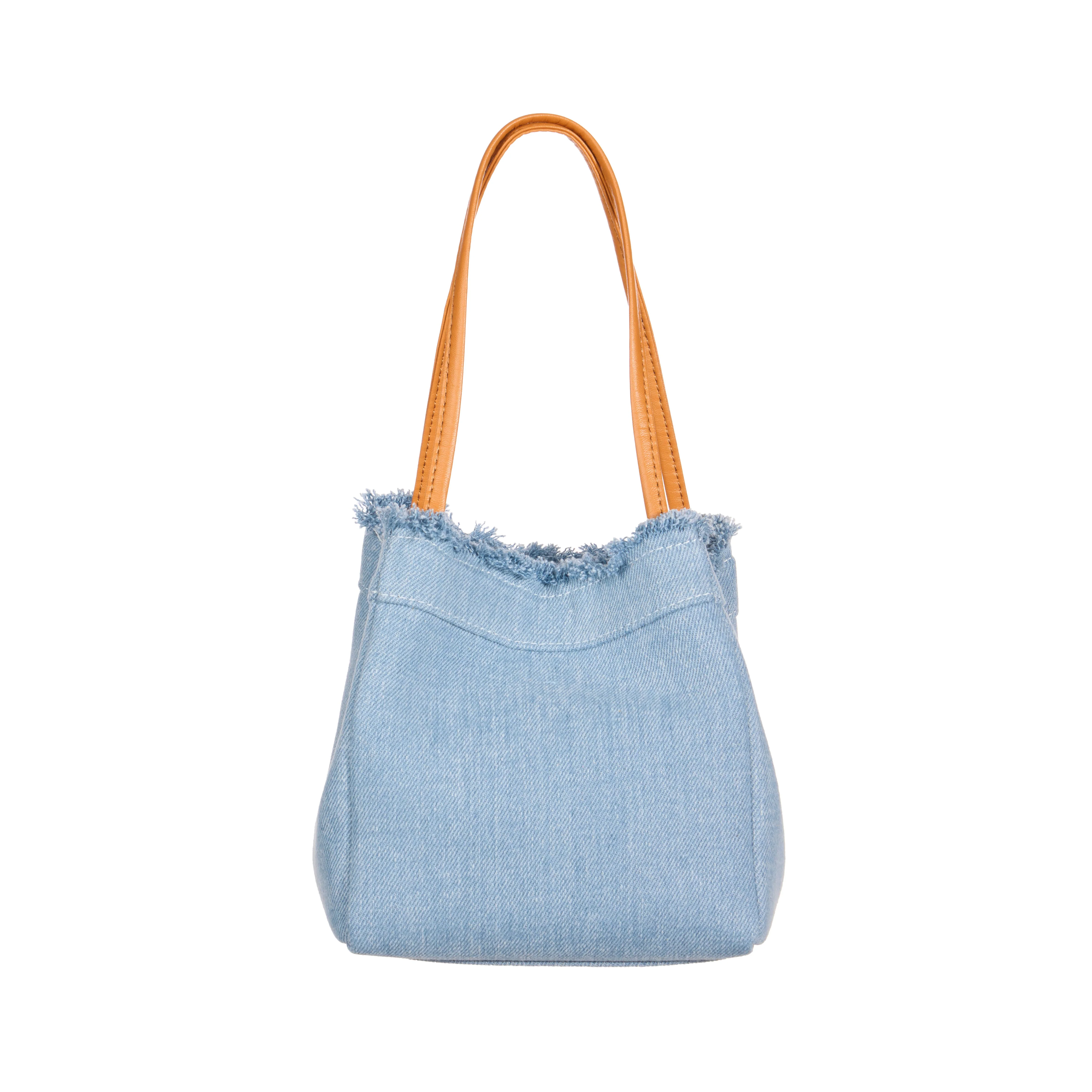 A-1715 Denim Fringe Bucket Bag - Image 2