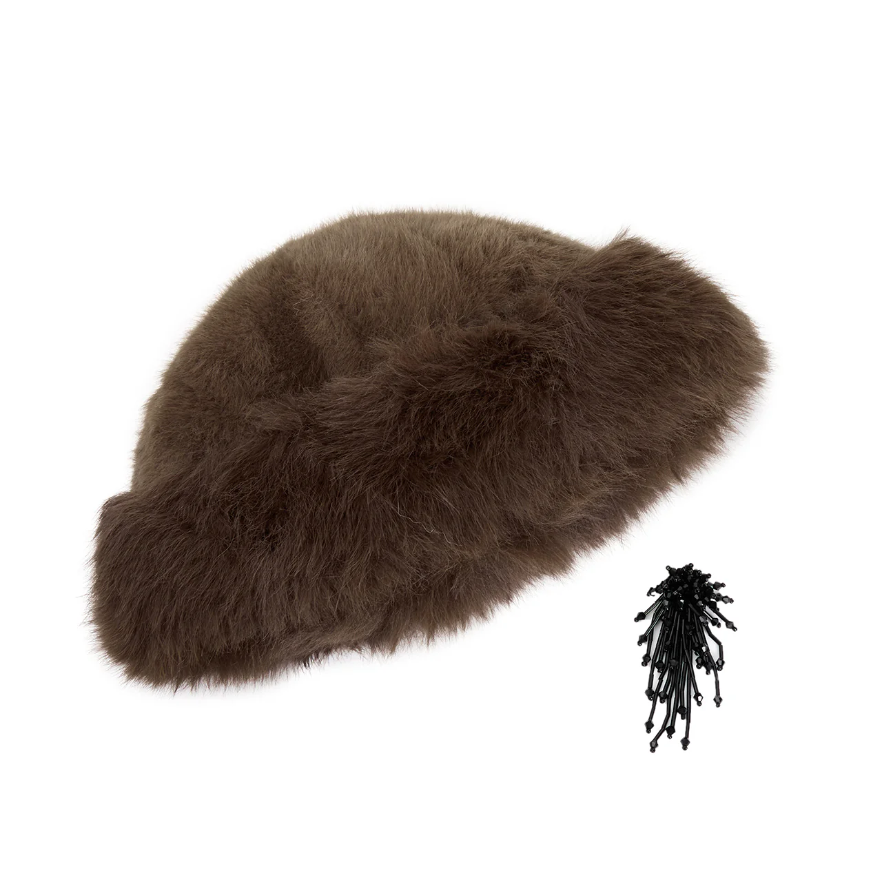 AC-798 Fur Bucket Hat With Brooch - Image 2