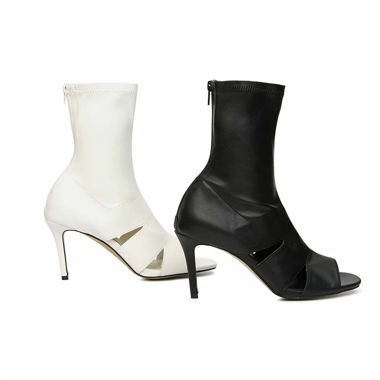 AR-2984 Faux Leather Open Toe Heeled Ankle Boots - Image 2