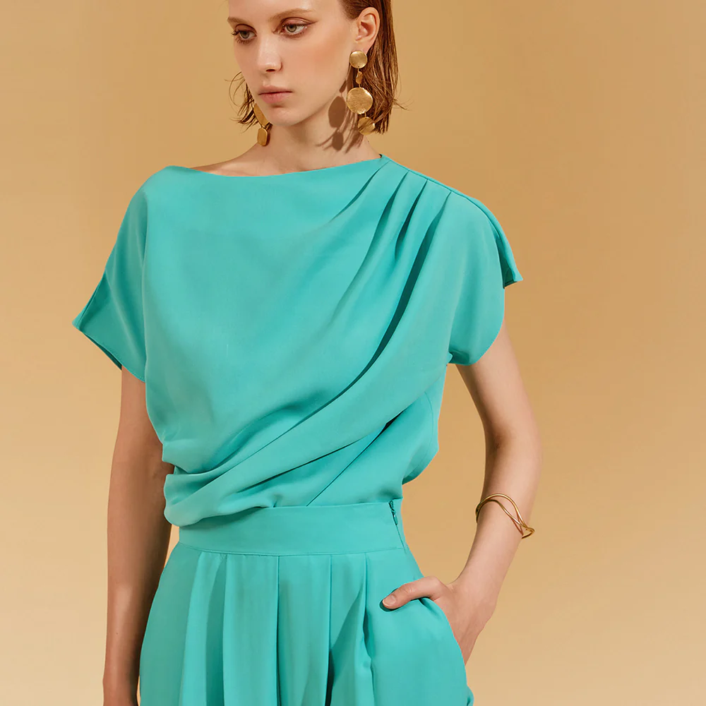 B2847 Boat Neck Drape Blouse - Image 2