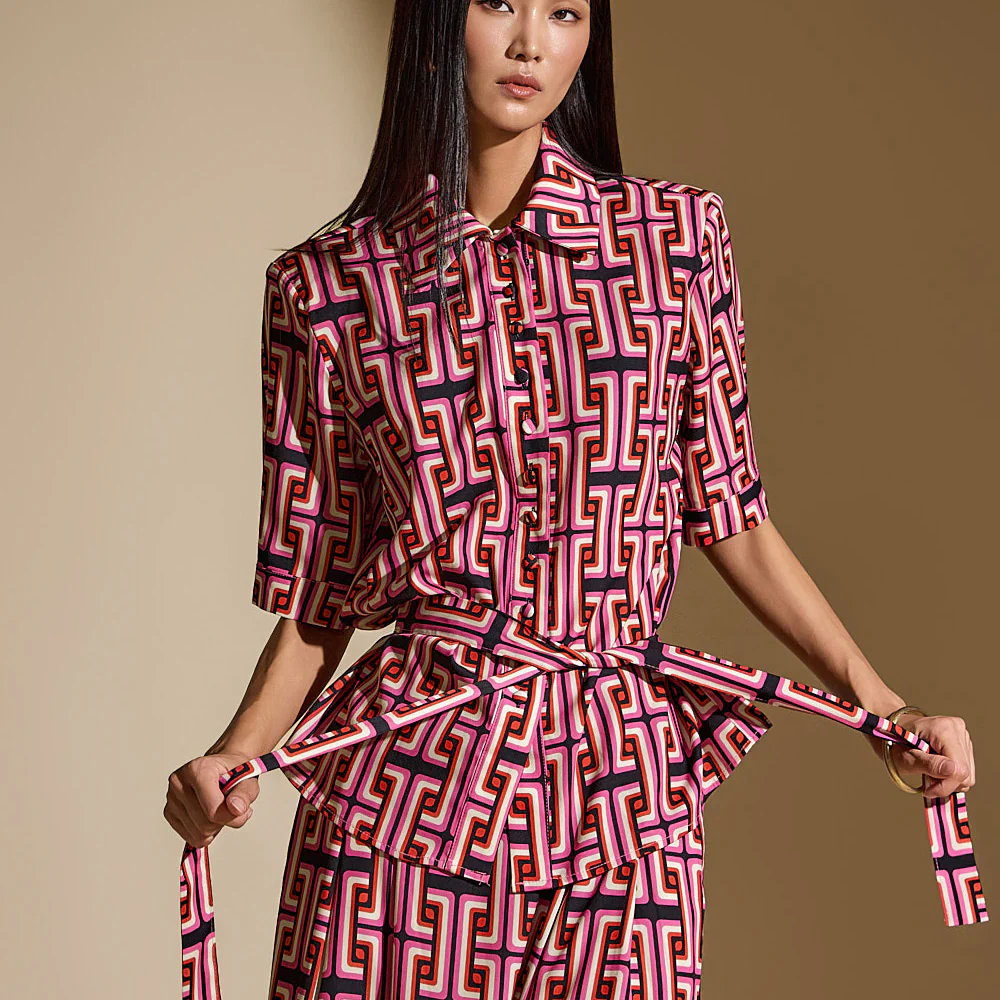 B2997 Diagonal Blouse with Belt - Image 2