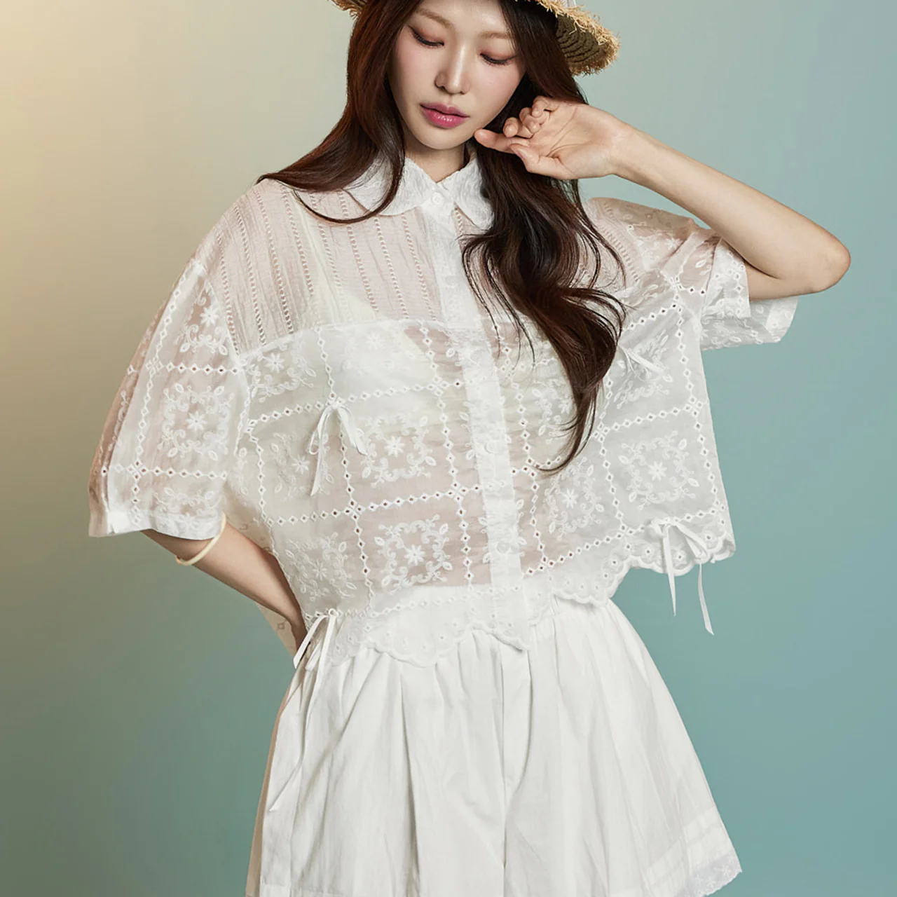 B3115 Sheer Embroidered Blouse - Image 2