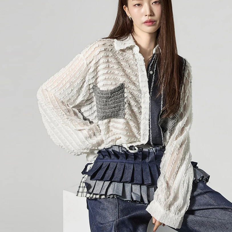 B3171 Denim Mix Blouse - Image 2