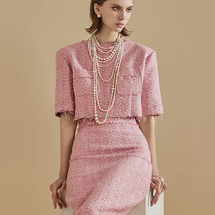B9140 Pastel Tweed Crop Blouse - Image 2