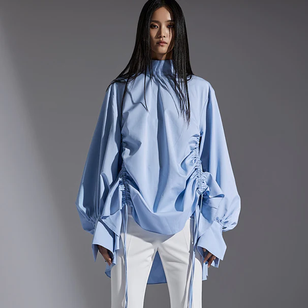 B9174 Side Drawstring Dressy Blouse - Image 2