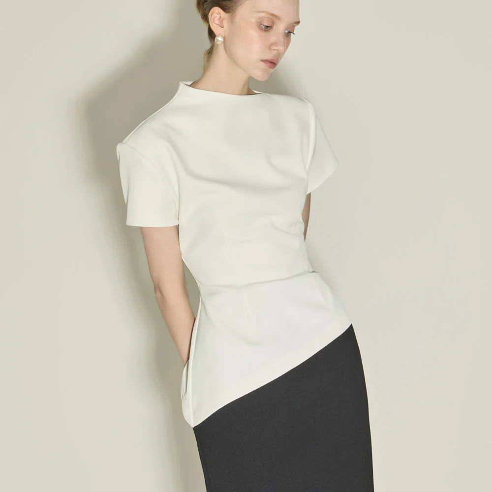 B9203 Uneven-Neck Blouse - Image 2
