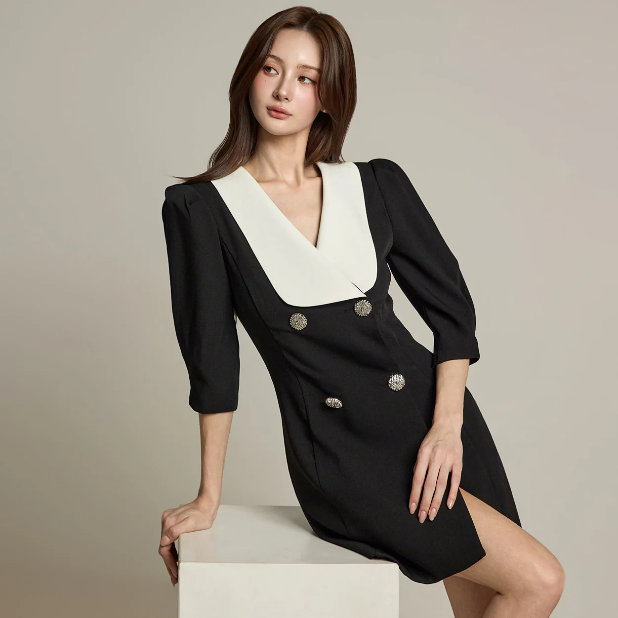D4770 Double Button Mini Dress - Image 2