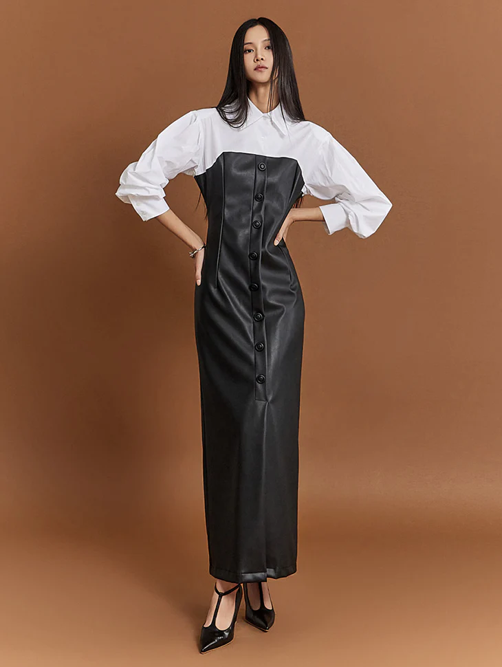 D4869 Leather Shirt Dress