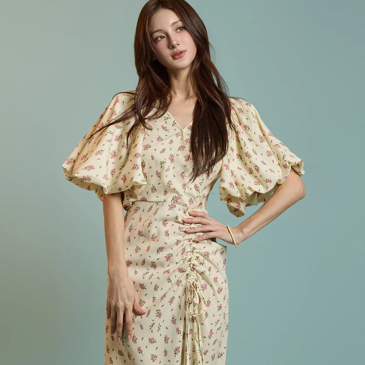 D5040 Flower Shirring Dress - Image 2