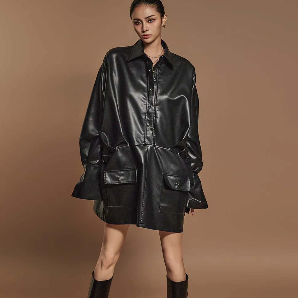 D5122 Leather Shirt Mini Dress - Image 2