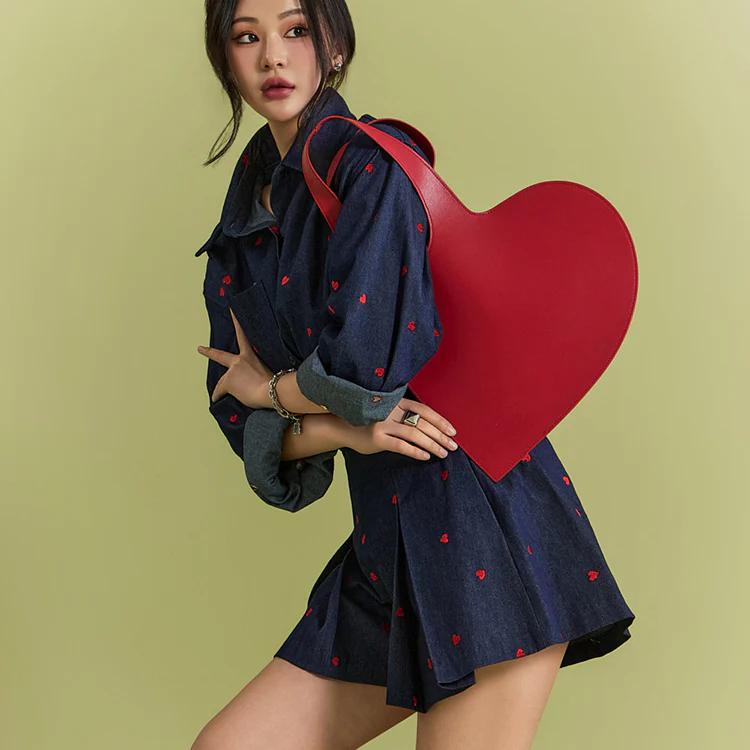 D5189 Denim Heart Pattern Two-piece - Image 2