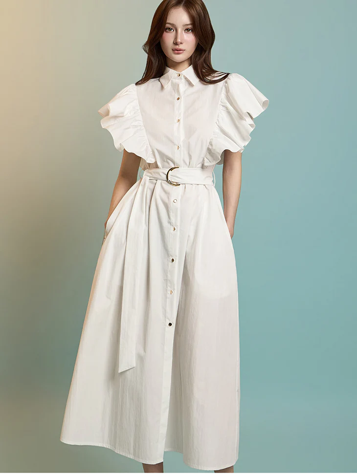 D5281 Frill Sleeve Dress with Belt
