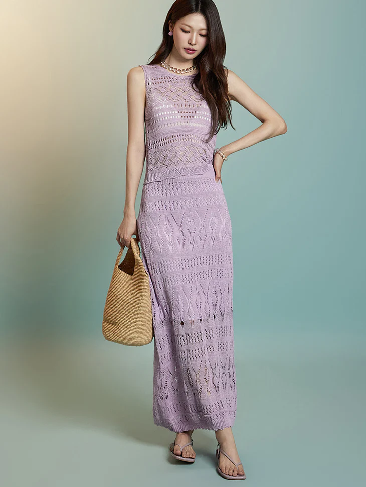D5322 Eyelet Designed Knit Two-Piece