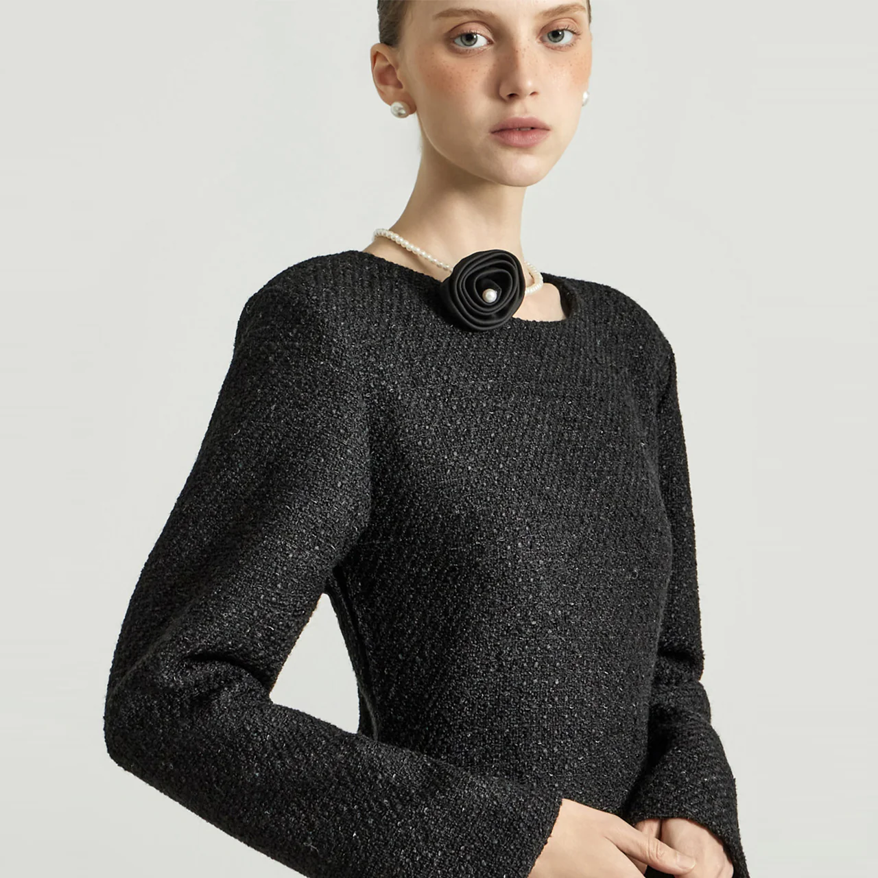 D5392 Wool Dress with Necklace Set - Image 2