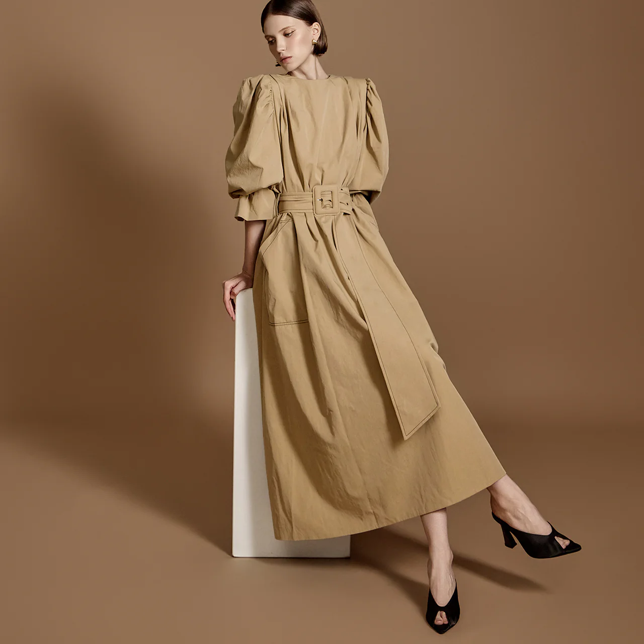 D9457 Belted Trench Dress - Image 2