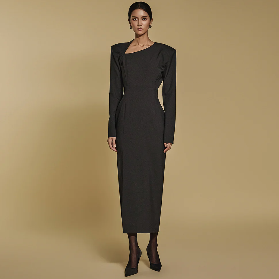 D9470 Asymmetrical Neckline Dress - Image 2