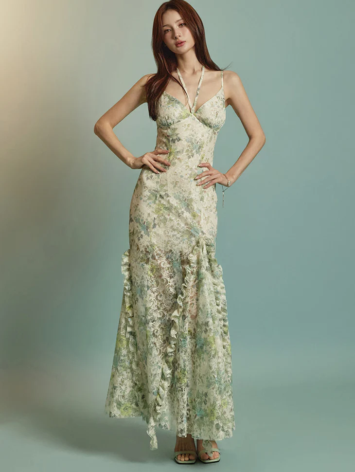 D9549 Floral Frill Dress