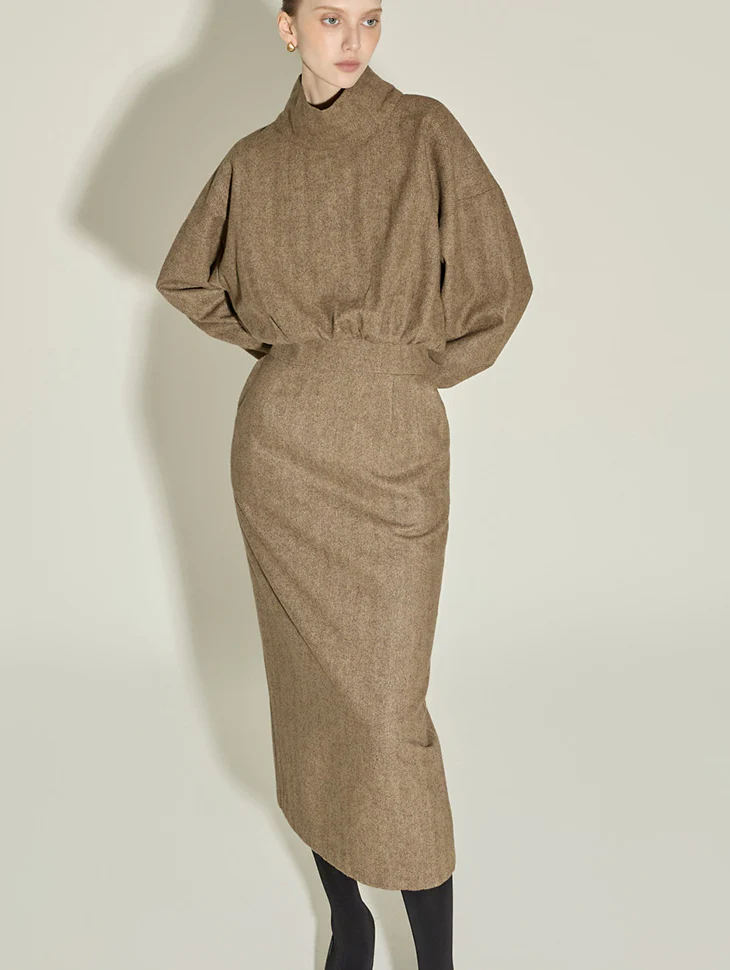 D9574 High-Neck Wool Dress