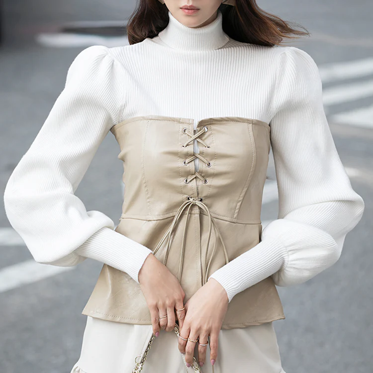 E2298 Ribbed Puff Turtleneck Top - Image 2