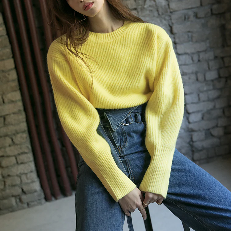 E2306 Round Neck Puff Sleeve Knit - Image 2