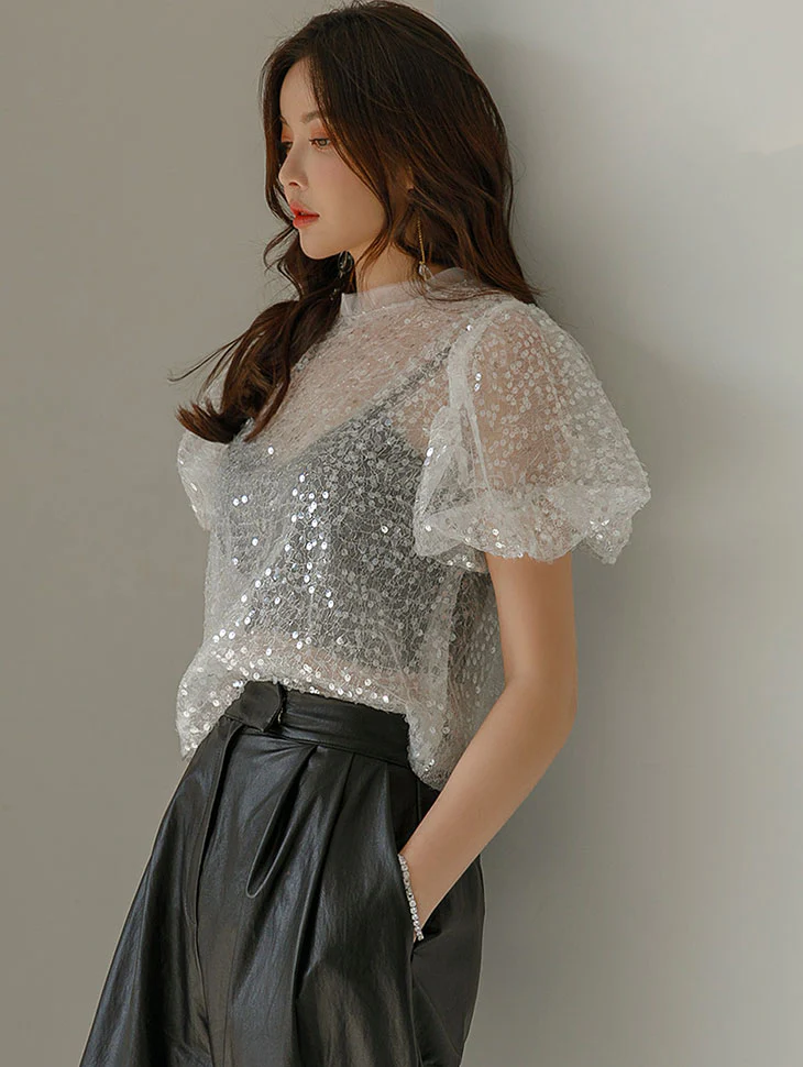 E2676 Spangle Sheer Top