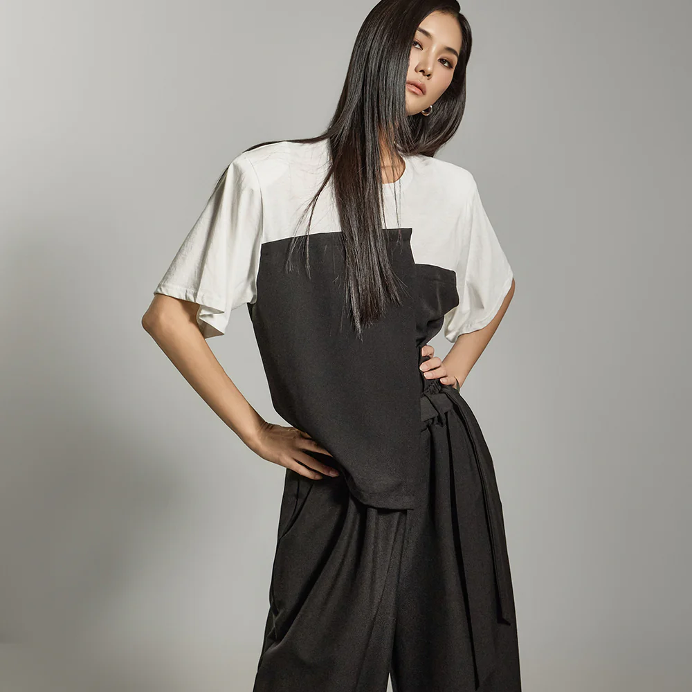 E3781 Asymmetric Two Tone T-shirt - Image 2