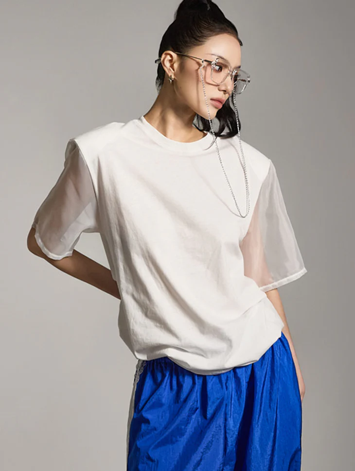 E3825 Sheer Sleeve T-Shirt
