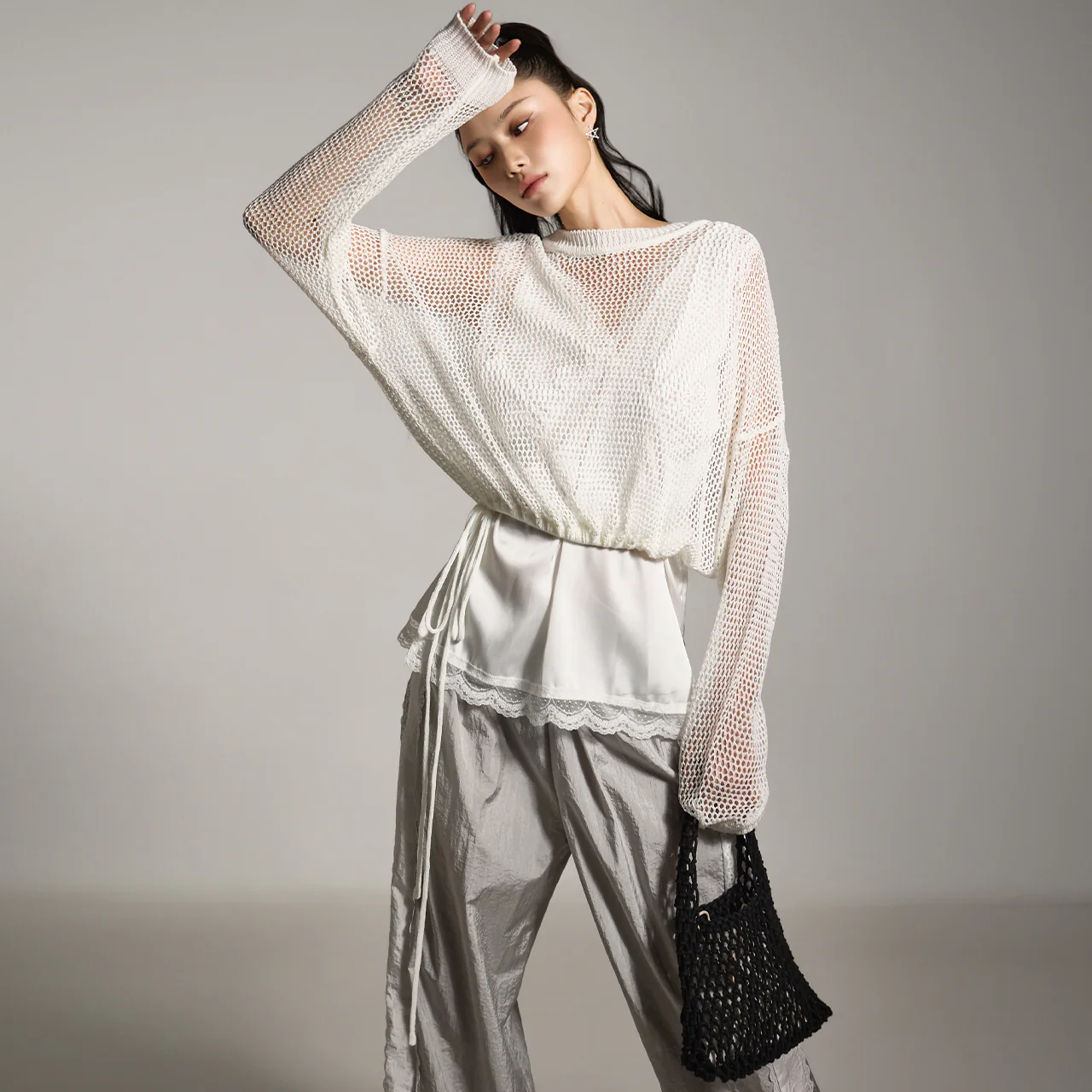 E3827 Mesh Linen Knit Top - Image 2