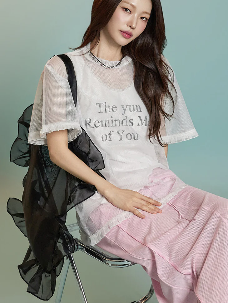 E3893 Mesh Frill Top