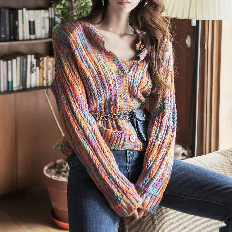 J1054 Color Mix Knit Cardigan - Image 2