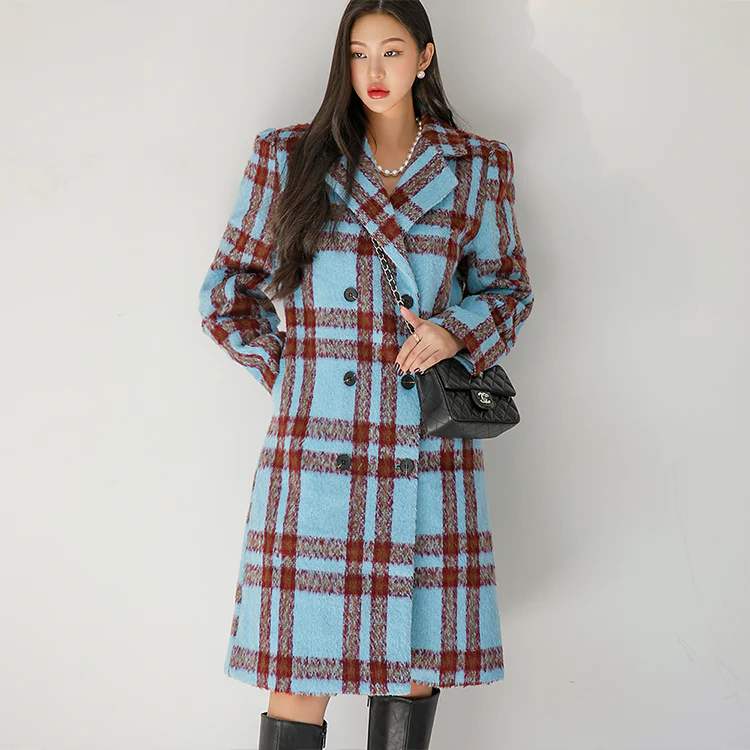 J1651 Tartan Checkered Double Coat - Image 2