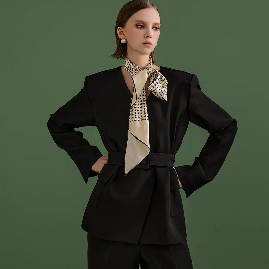 J1966 Belted Collarless Jacket - Image 2