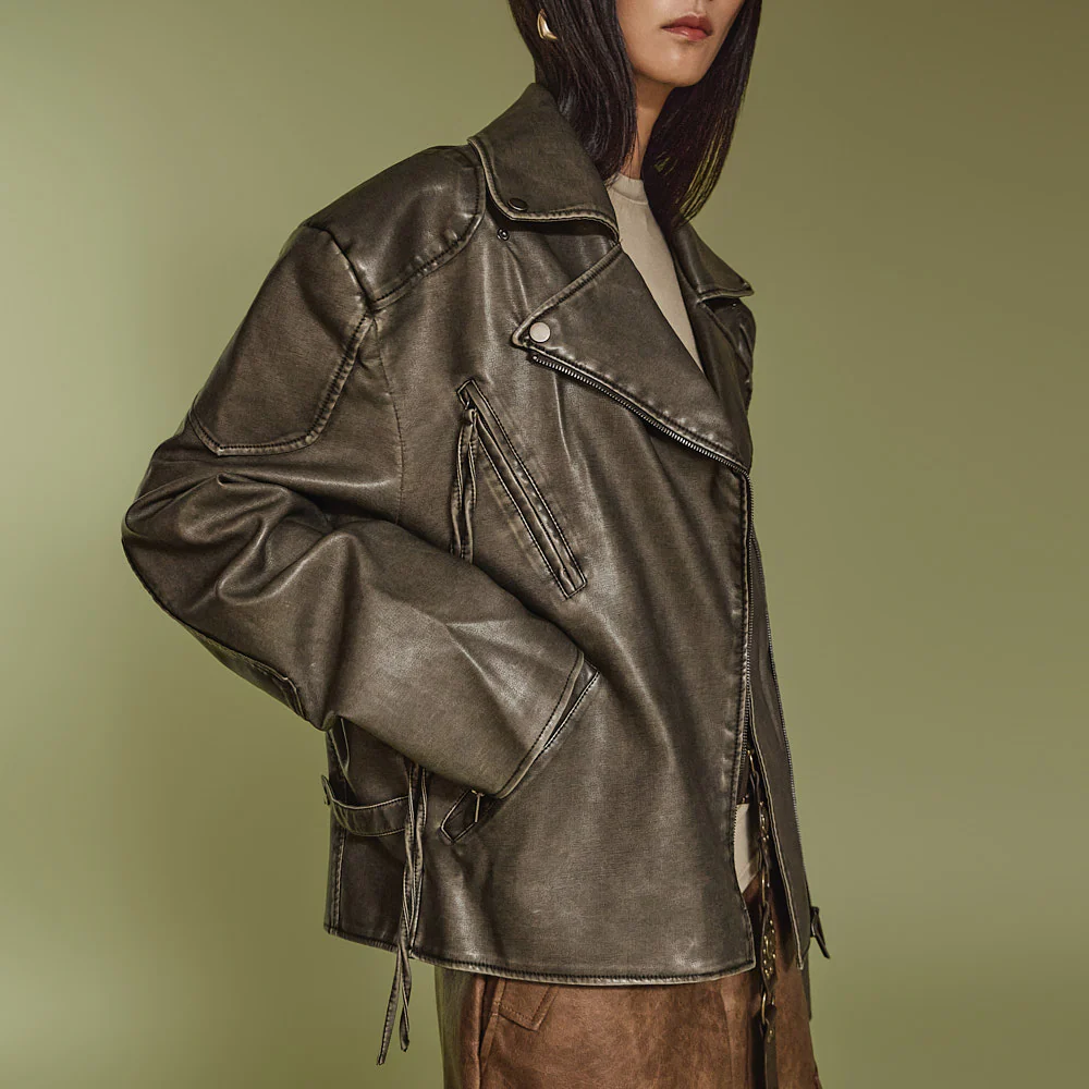 J2370 Crackled Biker Jacket - Image 2