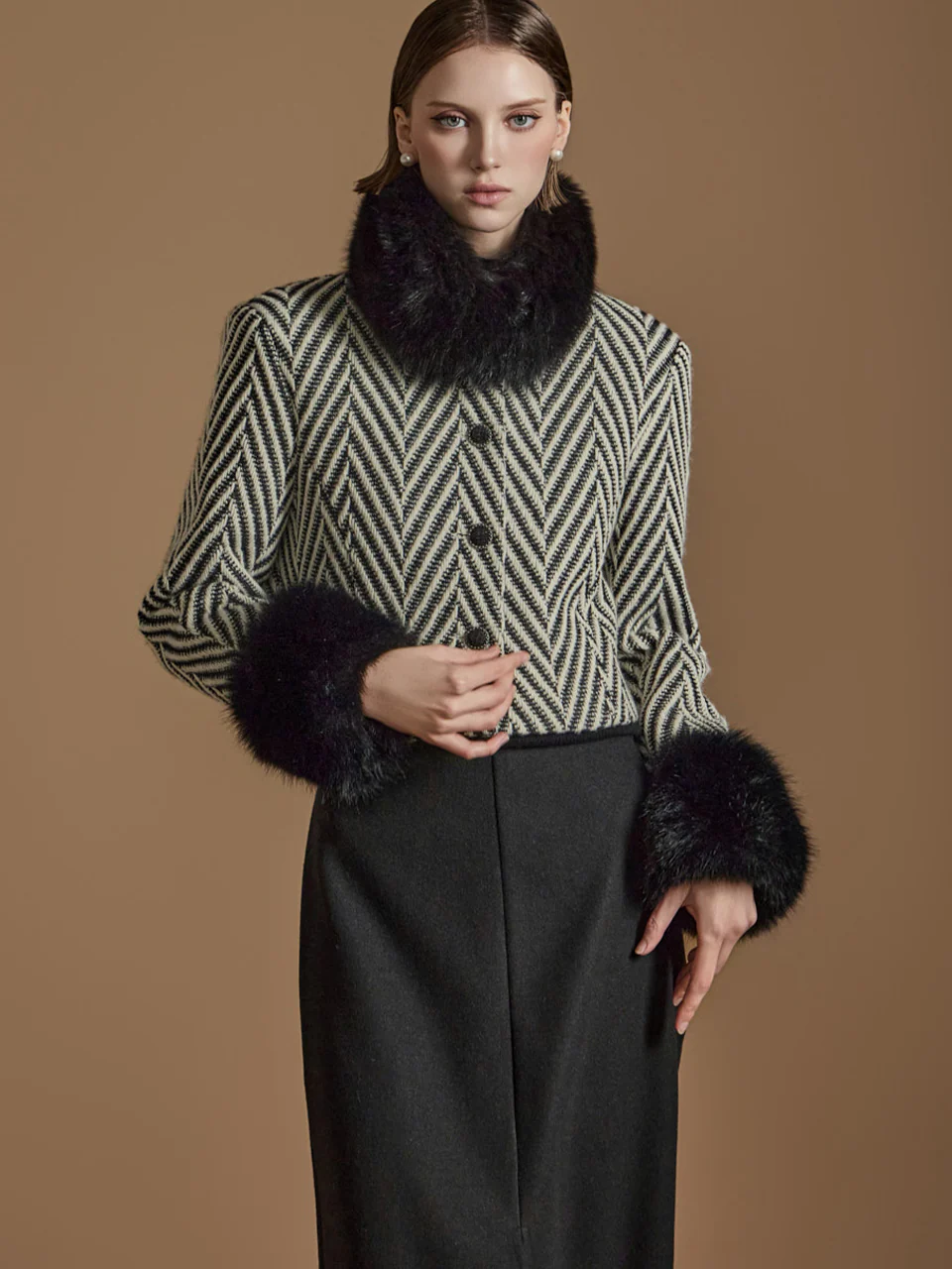 J2517 Herringbone Fur Jacket