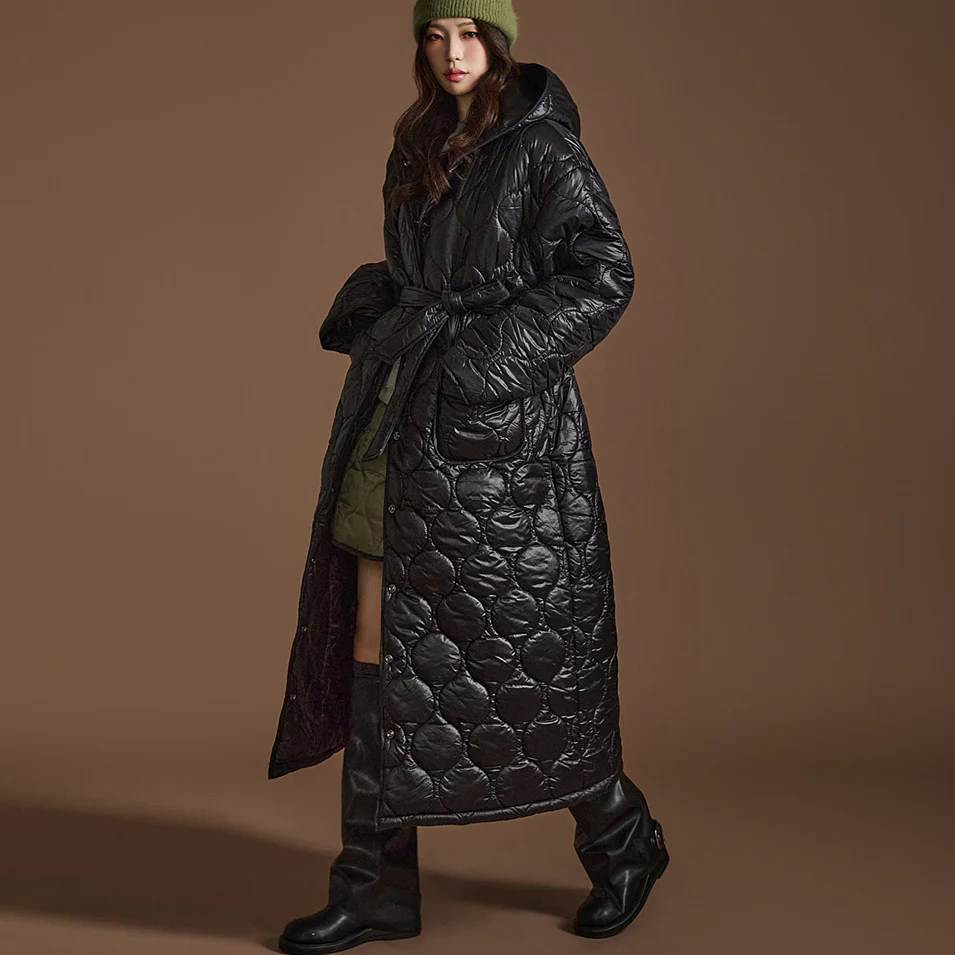 J2533 Hooded Padded Jacket With Belt - Image 2