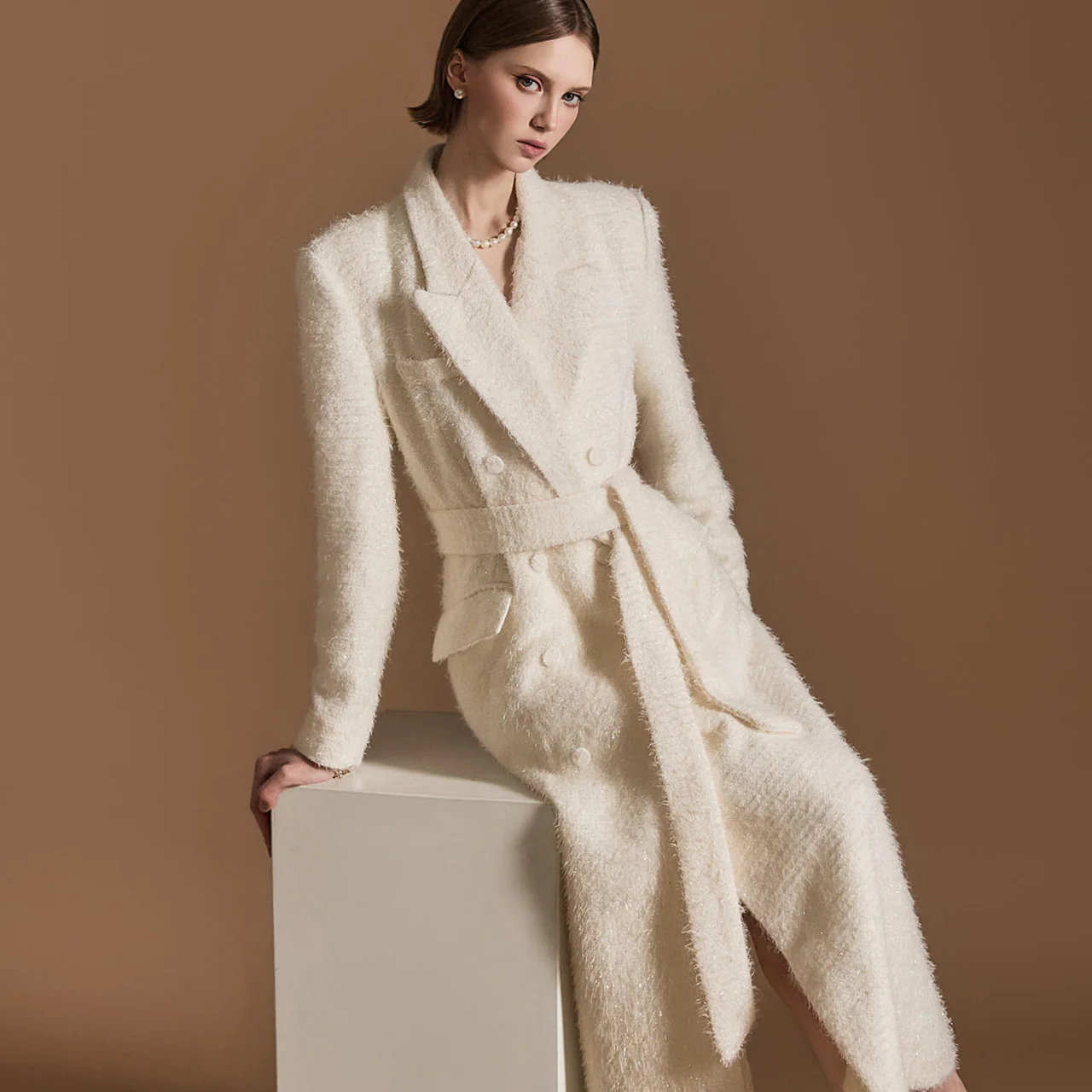 J2594 Bouclé Coat With Belt - Image 2