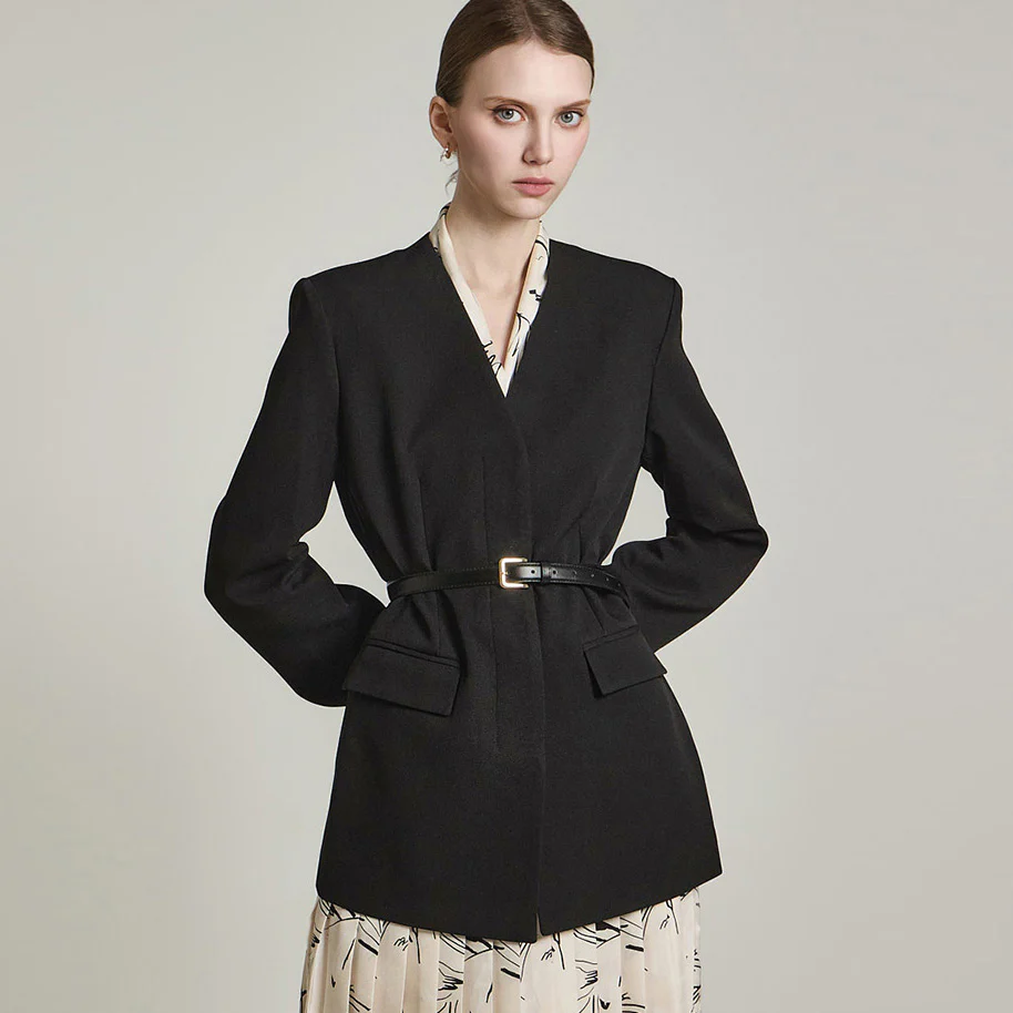 J2672 Collarless Jacket with Strap - Image 2