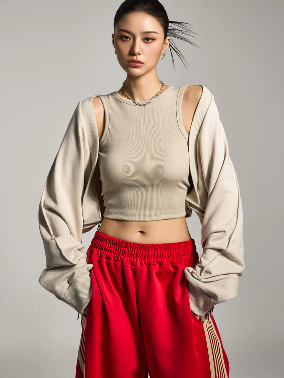 J2755 Zipper Bolero Cardigan