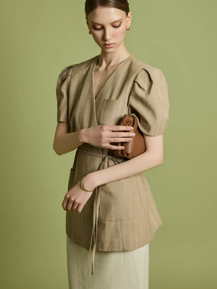 J2771 Linen Puff Sleeve Jacket