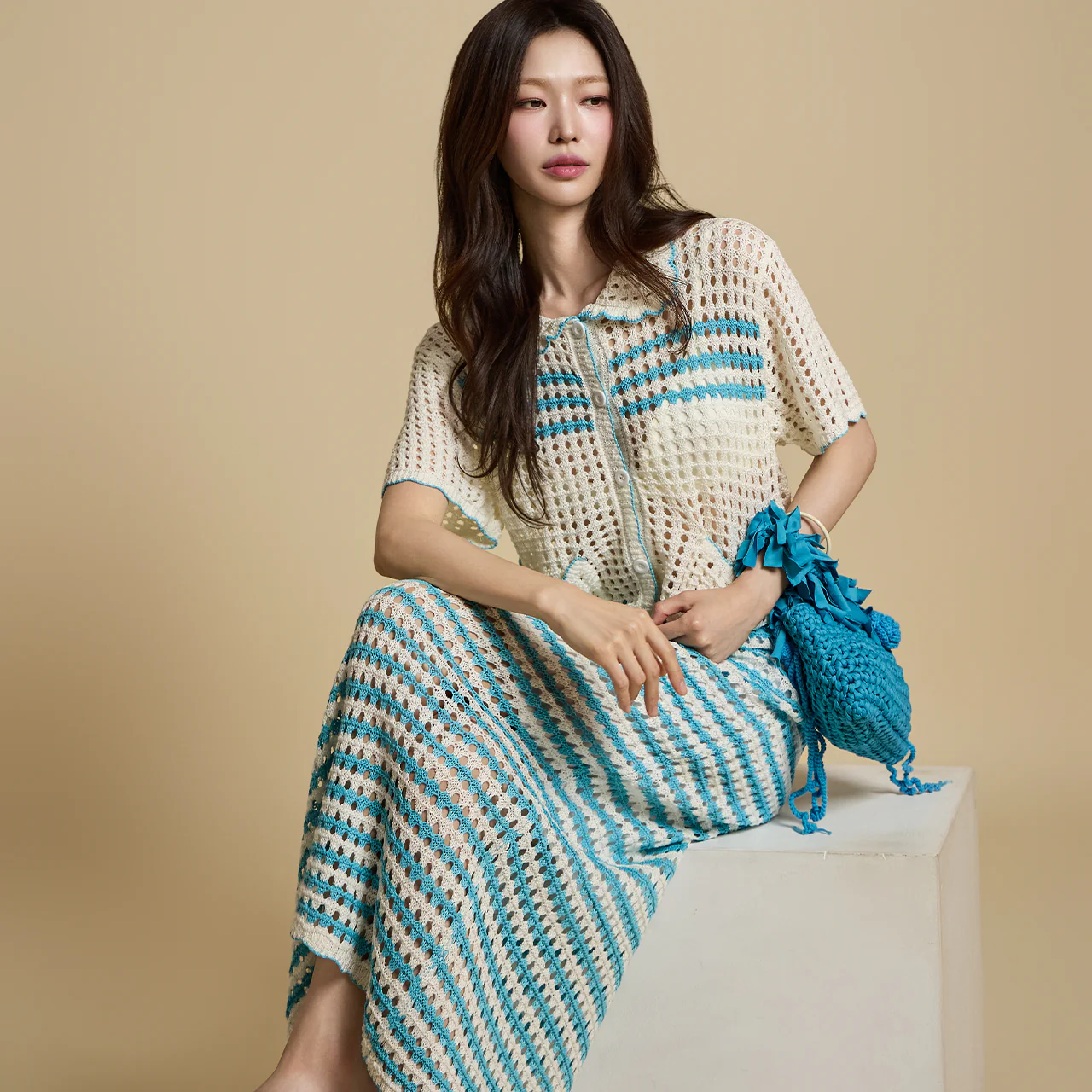 J2791 Eyelet  Knit Cardigan - Image 2