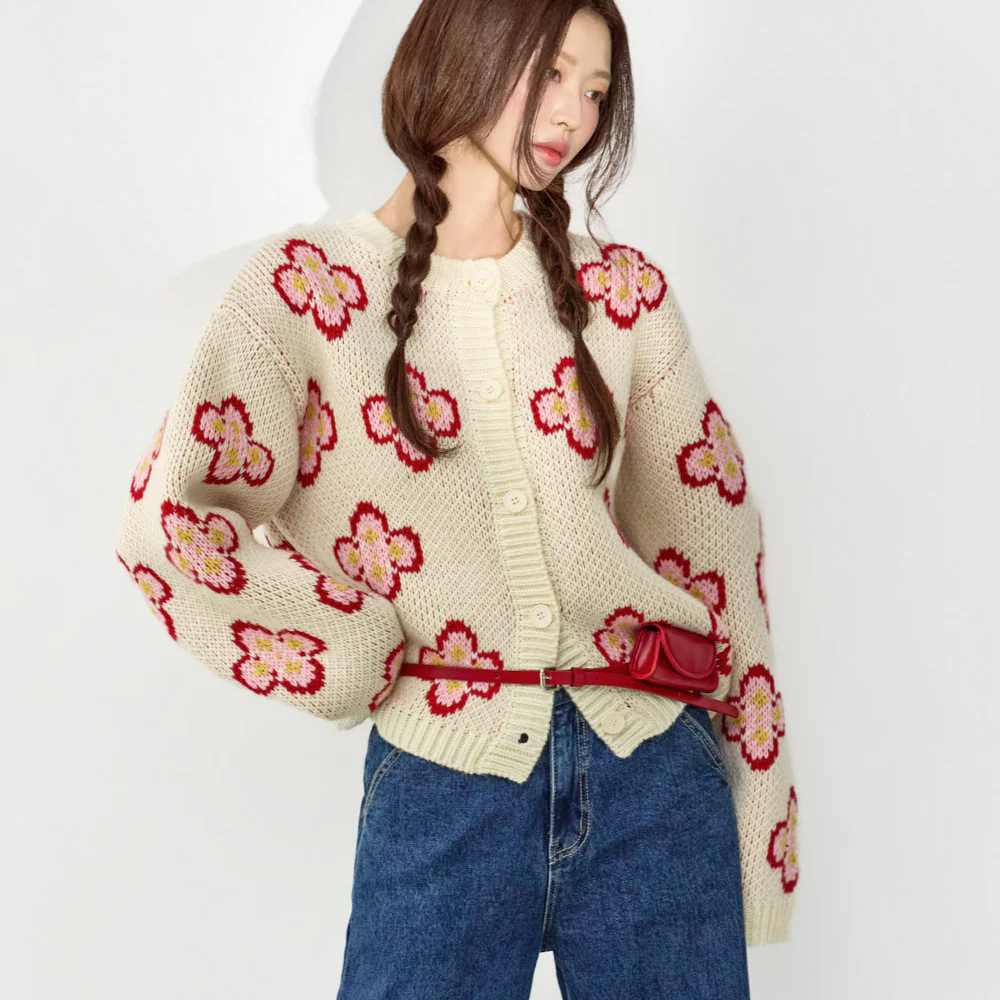 J3087 Solid Flower Cardigan - Image 2