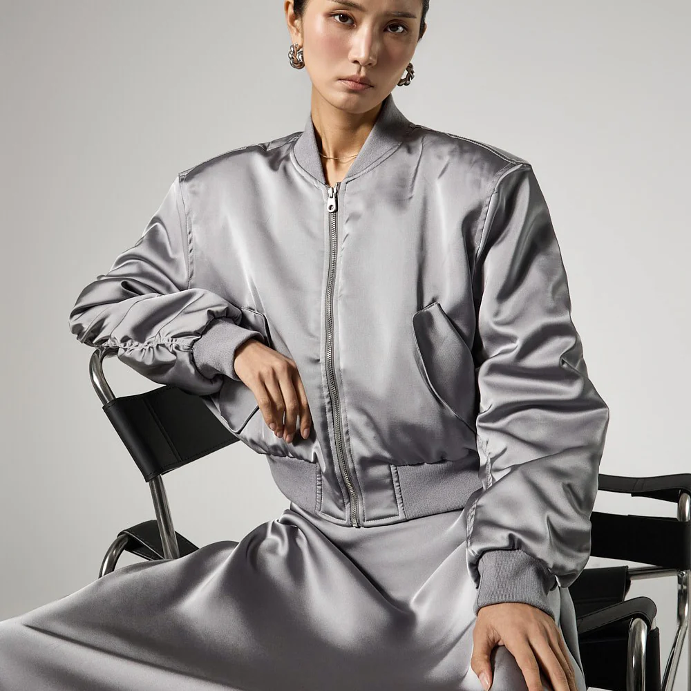 J3133 Satin Bomber Jacket - Image 2