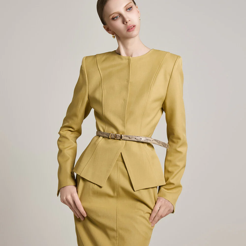 J9310 Collarless Jacket with Belt - Image 2