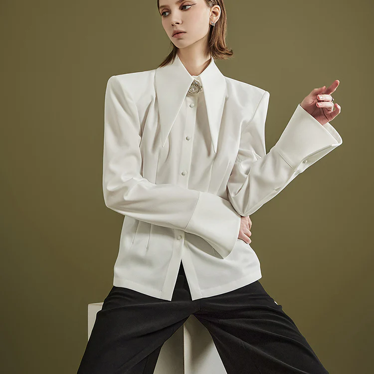 MBDS001 Brooch Big-collar Shoulder Pad Shirt - Image 2
