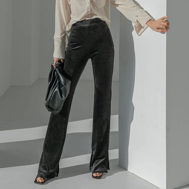 P2544 Velvet Slim Boots Cut Pants - Image 2