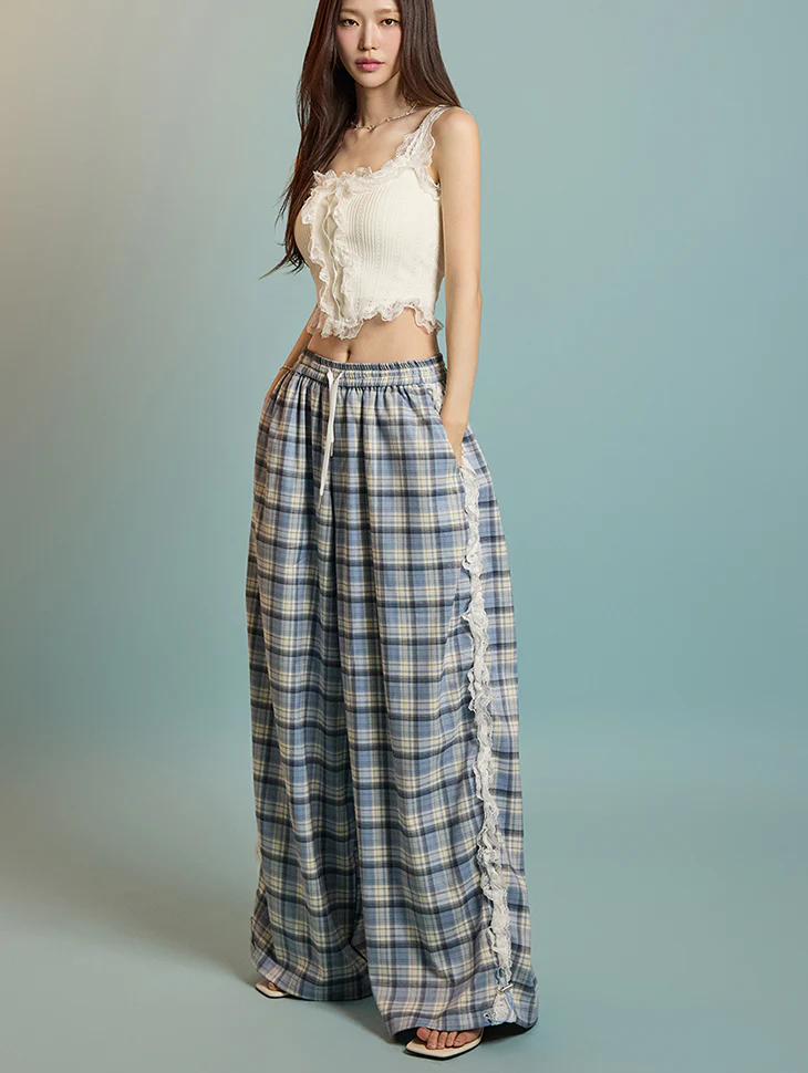 P3505 Lace Check Patterned Pants
