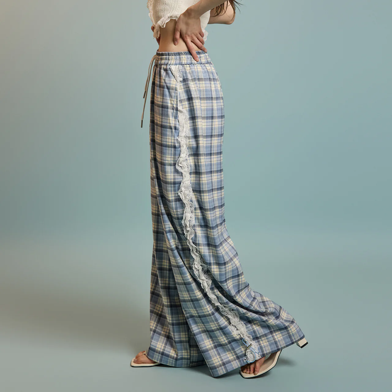 P3505 Lace Check Patterned Pants - Image 2