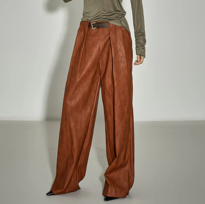 P3648 Leather Pintuck Pants - Image 2