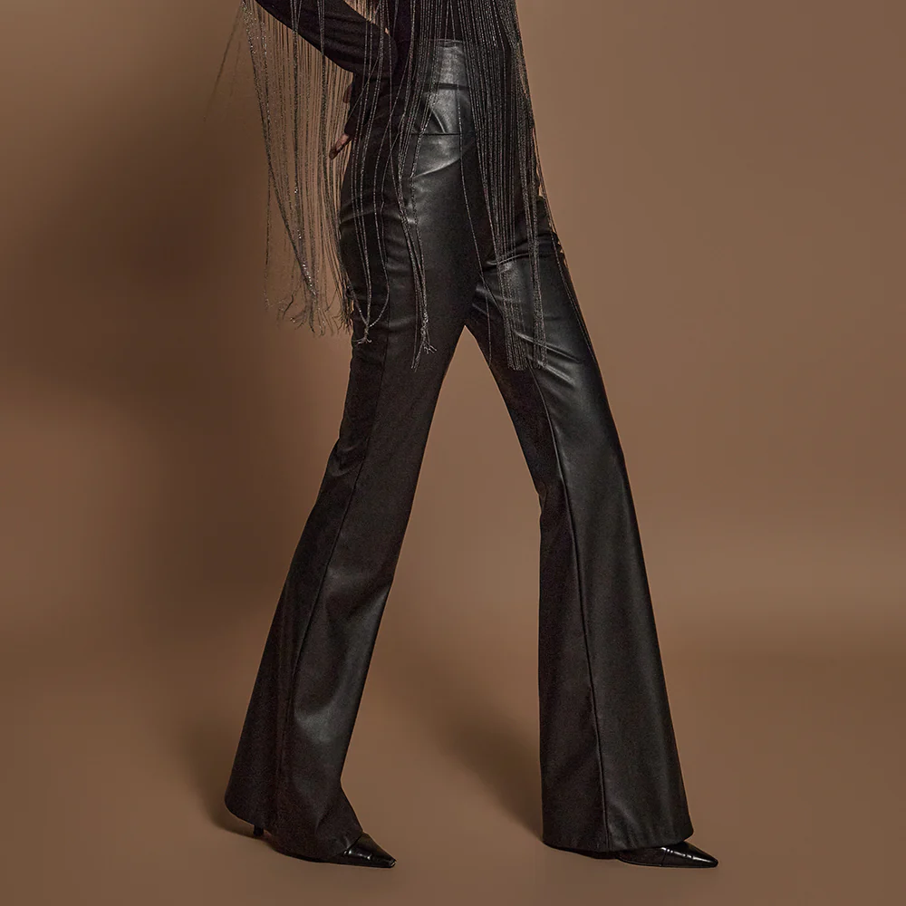 P9053 Leather High Waist Boots Cut Pants - Image 2
